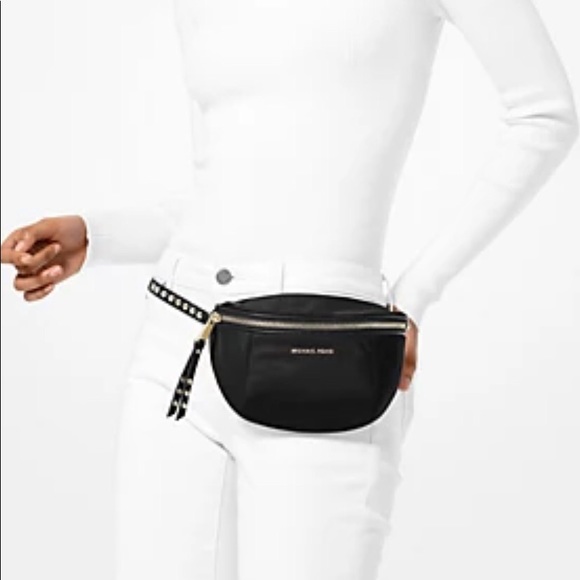 Nwot Authentic Michael Kors Leila Belt/FannyPack Black/Gold Tone Stud - Picture 2 of 5